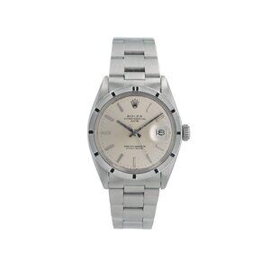 Rolex Date 1501 34mm Silver Index Engine Turned Steel & Oyster Mens Watch